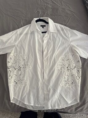 rag & bone White Button-Down Shirt with Lace Inset